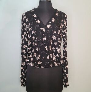 Mi Ami floral wrap front top with lace trim